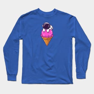 Astronaut On Ice Cream Cone Cartoon Long Sleeve T-Shirt